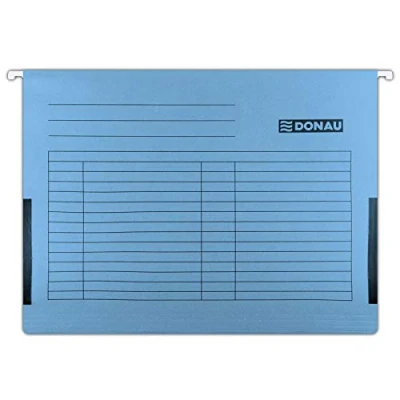 Image of DONAU Hanging Bag with Linen Frogs Made from Recycled Cardboard 230 GSM for DIN A4 Colour: Blue Pack of 5 Interchangeable Blank Label Ideal Office and School The Authority