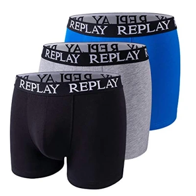Image of REPLAY Men&#039;s Boxer Style 01/C Basic Cuff Logo 3pcs Box, Black/G. Mel/RED, L