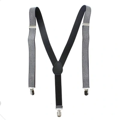 Image of Mytoptrendz® Unisex Trouser Suspenders Clip On Adjustable Braces Y Shaped With Clips Black (Silver Lurex)