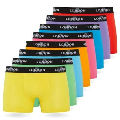 Image of FM London 4/8 Pack Mens Boxers with Elastic Waist Soft Boxer Shorts Men, Stretch Fit Underwear for Everyday Wear Fitted Hipster Men