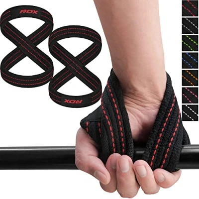 Image of RDX Weight Lifting Straps Figure 8, Anti Slip Strap with cuffs wrist Support for Gym Workout Deadlift Powerlifting Bodybuilding Weightlifting, Fitness Strength Training, Hand Bar Grip Men
