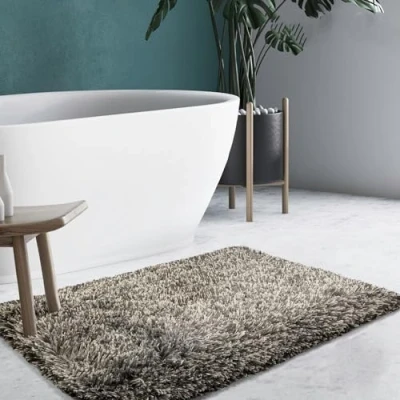 Image of KARAT Jazz Amour Bath Mat 80 x 150 cm Black Brown Soft Fluffy Bathroom Rug in Shaggy Look, Non Slip Washable Shower Mat, Doormat for Bathroom,