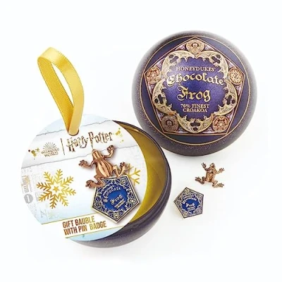 Image of The Carat Shop Official Harry Potter Chocolate Frog Christmas Holiday Ornament with Pin Badge, One Size, Tin, No Gemstone