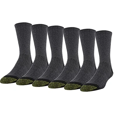 Image of GOLDTOE Men&#039;s 656s Cotton Crew Athletic Socks, Multipairs, Grey/Black Work (6 Pairs), Large (Pack of 6)