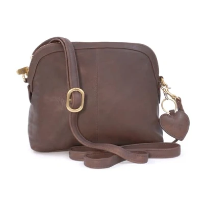 Image of Gigi Women&#039;s Small Leather Cross Body Bag Shoulder With Long Adjustable Strap Heart Keyring Charm OTHELLO 10190 Brown