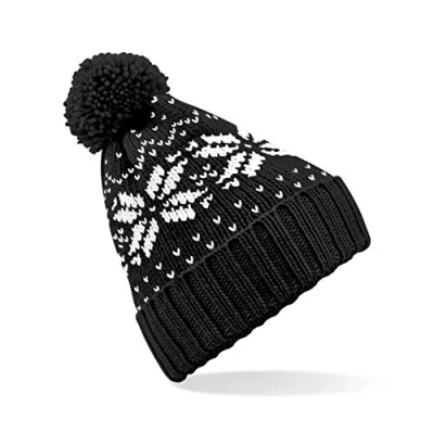 Image of Beechfield Fair Isle Snowstar® Beanie Elegant Design Black/White
