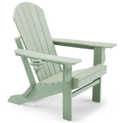 Image of VonHaus Sage Green Folding Adirondack Chair Foldable Fire Pit for Garden, Terrace, Patio, Balcony &amp; Outdoors Waterproof HDPE Firepit Seat with Wide Armrests Sloped Back