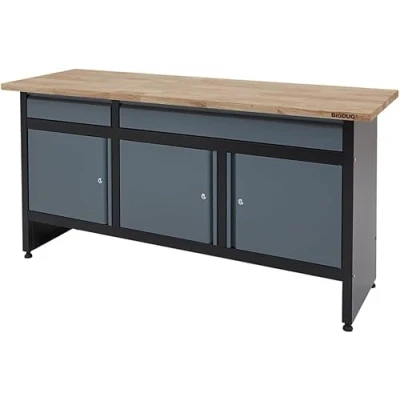 Image of BiGDUG Garage Drawer Cabinet Workbench Workshop Storage 842h x 1709w 600d mm 2x 3 Door Cupboard Black/Grey