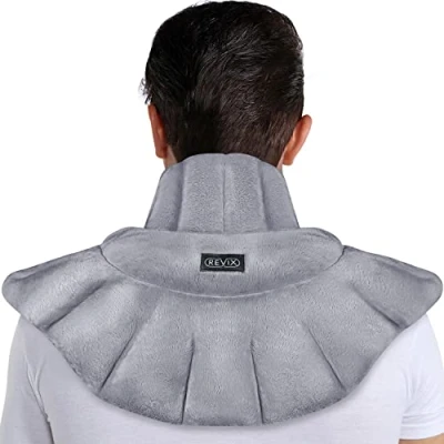 Image of REVIX Heated Neck Wrap Microwavable Heating Pad for and Shoulders, Back Pain Relief Hot Pack with Moist Heat, XL Weighted Microwave Warmer, Gray