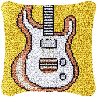 Image of CAIRF Latch Hook Kit Guitar Pattern B Cushion Kits for Aadults DIY Needlework Crafts Cover Case, 43 X cm