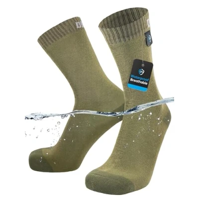 Image of DexShell Waterproof Socks All Weather Cycling Biking For Men and Women Ultra Thin Crew, Olive Green, Unisex Large