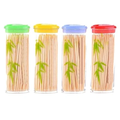 Image of 3 x 100 (300) Pieces Bamboo Wooden Toothpicks Wood Round Double Points Tooth Picks in Pocket Case Party for Home, Parties, Office.