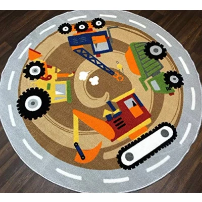 Image of Non Slip Backing 133cm x Kids Diggers Quality Rug/Mat Hours Of Fun