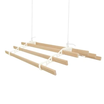 Image of Clothes Airer Ceiling Pulley 6 Lath 0.9m Ivory Maid Traditional Mounted Clothing Dryer Victorian Horse Laundry Drying Rack Extendable Cast Iron Varnished Pine Kitchen Utility FREE Fixing Kit