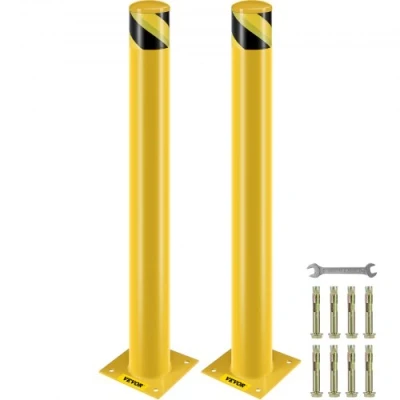 Image of VEVOR Safety Bollard, 42 Inch Height Bollard Post, 4.5 Diameter Steel Pipe Yellow with 8 Anchor Bolts, Perfect for Traffic Sensitive Area