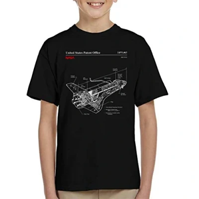 Image of Nasa Shuttle Structure Blueprint Kid&#039;s T Shirt Black