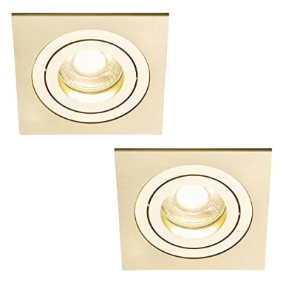 Image of LITECRAFT Evra Recessed Downlight Square Tiltable Spotlight Satin Brass 2 Pack