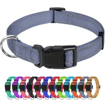 Image of TagMe Reflective Nylon Dog Collars, Adjustable Classic Collar with Quick Release Buckle for Small Dogs, Grey, 2.0 cm Width