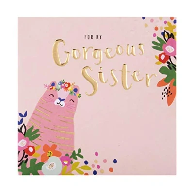 Image of Hallmark Birthday Card for Sister Embossed Illustrated Tiger Design