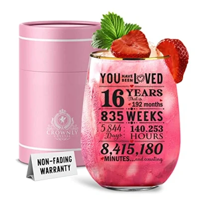 Image of Kies®Gift 2007 16th Birthday Gifts for Girls Personalised Glass Gin Women Decorations Christmas 16 Year Old Present Wedding Wife Populer