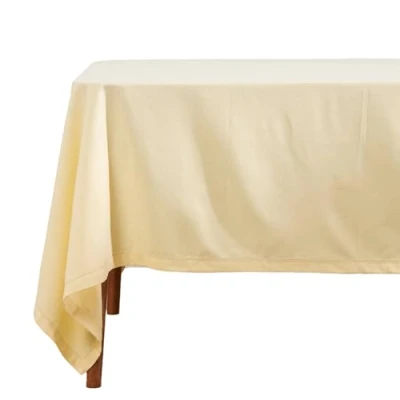 Image of HOMESCAPES Cream Cotton Tablecloth 4 to 6 Seater Rectangular 137 x 178 cm (54 70 Inches) Washable Hand Woven 100% Plain with Decorative Ladder Stitch Edge