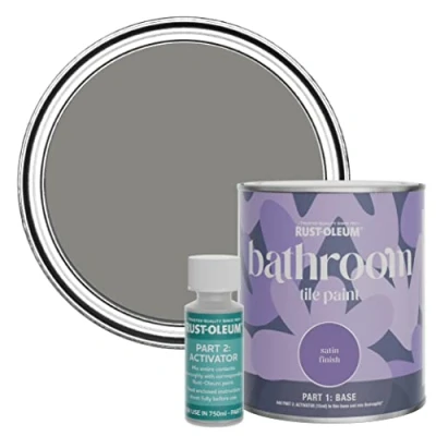 Image of Rust Oleum Grey Water Resistant Bathroom Tile Paint in Satin Finish Art School 750ml
