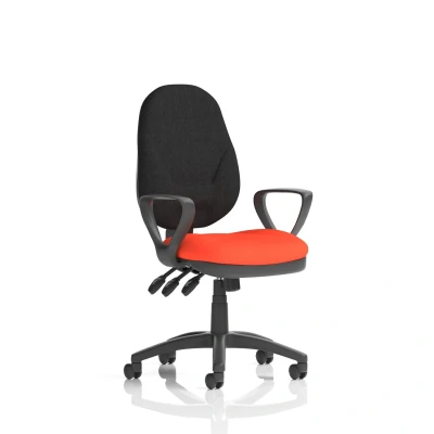 Image of Eclipse Plus XL Lever Task Operator Chair Black Back Bespoke Seat with Loop Arms In Tabasco Orange