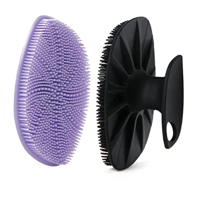 Image of HieerBus Silicone Face Scrubber, Facial Cleansing Brush Wash Brush,Gentle Exfoliator Pad &amp; Massager, for Men Women and Exfoliating(Black+Purple）
