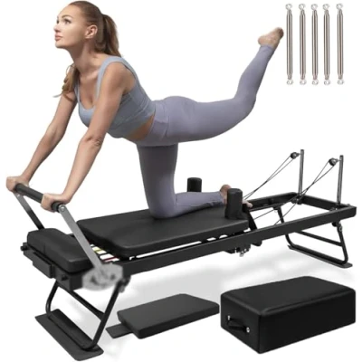Image of LINTRY Pilates Reformer Machine, Foldable Equipment For Home Workouts, Suit, Body Stamina Stretching Balance Exercise Workout (Black)