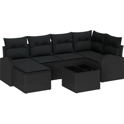 Image of vidaXL 7 Piece Garden Sofa Set with Cushions Beige Poly Rattan