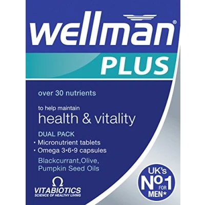 Image of Wellman Plus Vitamins. UK&#039;s No.1 for Men. Comprehensive Multivitamin formula with Vitamin D, Omega 3 6 9 and Micronutrients. By Vitabiotics