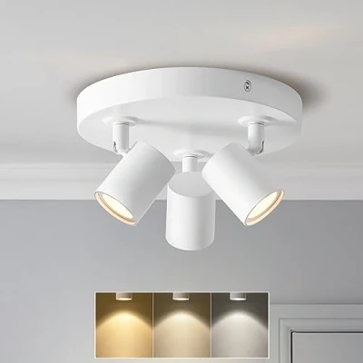Image of ANWIO Adjustable Round Spot Ceiling Light,White Kitchen Lights for Ceiling,Bar Spotlights Kitchen,Bedroom Ceiling,Ceiling Fitting,Bulbs Including(EUCS LG11A 220Y)