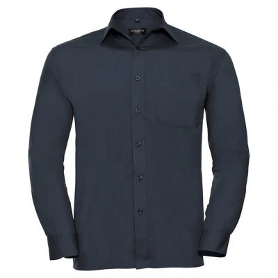 Image of Russell Athletic Collection Mens Poplin Easy Care Long Sleeved Shirt (French Navy) Size 4XL