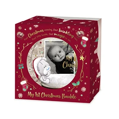 Image of Me To You Bear My First Christmas Baby Tree Bauble ,Glass,with Photo, XGT92005, Blue,gold,grey,red
