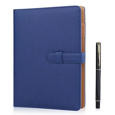 Image of Minlna A5 Leather Notebook/Refillable Loose Leaf Business Notebook/Notepad,200 Thick Pages,Classic Lined with Pocket and Pen Holder,Can be Given as a Gift. (blue)