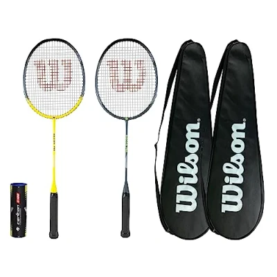 Image of Wilson Recon Mixed Badminton Twin Racket Set, Full Length Protective Covers &amp; 6 Shuttles