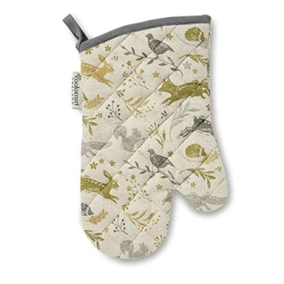 Image of Cooksmart British Designed Oven Gloves Modern Design Gauntlet Heat Resistant Mitt or Baking Perfect For Kitchens Woodland
