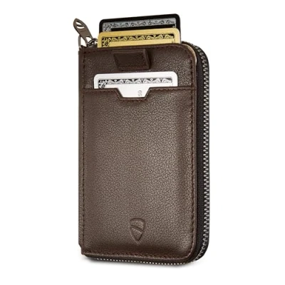 Image of Vaultskin Notting Hill Slim Zip Wallet with RFID Protection for Cards Cash Coins (Brown)