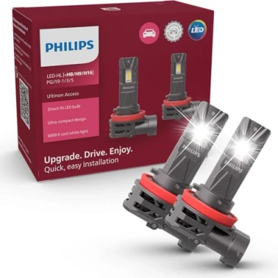 Image of Philips Ultinon Access LED car headlight bulb (Fog H8/H9/H16), ultra compact direct fit, 80%, 6.000K, set of 2