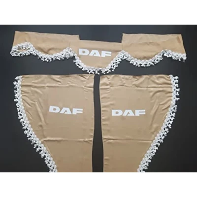 Image of Set of 3 Decorative Plush Curtains with White Tassels for DAF Trucks (Beige)