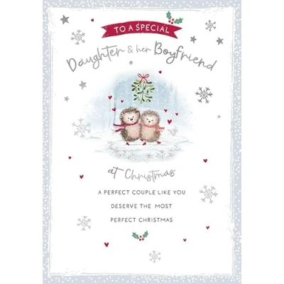 Image of Piccadilly Greetings Christmas Card To a Special Daughter &amp; Boyfriend Hedgehog couple 9 X 6 inches