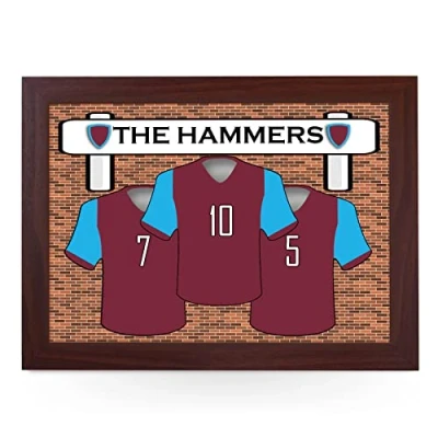Image of Portable Lap Desk Tray (West Ham &#039;The Hammers&#039;) Handmade Wooden Frame, Beanbag Cushioned Bottom Computers, Laptops, Meals, Food L925 (Brown)