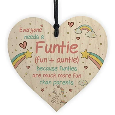 Image of RED OCEAN Auntie Gift Novelty Funtie Wooden Heart Funny From Niece Nephew Plaque
