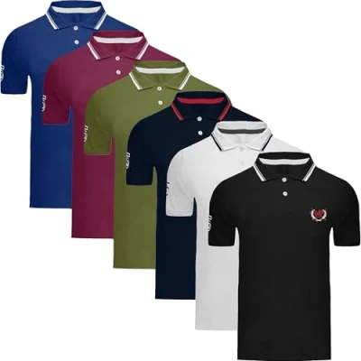 Image of Mens Multipack Polo Shirts Short Sleeve Plain Pique Top Designer T Shirt Tee Big Sizes, Assorted, L