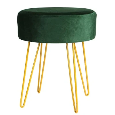 Image of Gold Legs Green Round Velvet Footstool By Harbour Housewares