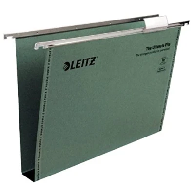 Image of Leitz Ultimate Clenched Bar Suspension File, Foolscap, Squared Base, Pack of 50, Tabs Included, Green, Range, 17450055