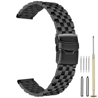 Image of Juntan Flexible Screw in Watch Straps 24mm Black Stainless Steel Band Engineer Replacement Strap for Men Women Wrist Metal Diver Clasp