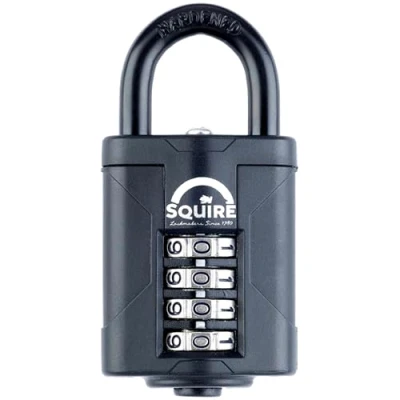 Image of Squire Heavy Duty Padlock (CP40BLACK) Toughest Steel Shackle 4 Wheel 40mm Wide Combination (Black) Alloy for Corrosion Resistance Weatherproof Lock Home, School &amp; Garage
