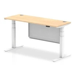 Image of Air 1600x600 Height Adjustable Desk Maple CP White Leg Modesty Panel