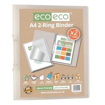 Image of eco A4 95% Recycled Presentation 22mm Spine 2 Ring Binder Clear, eco112